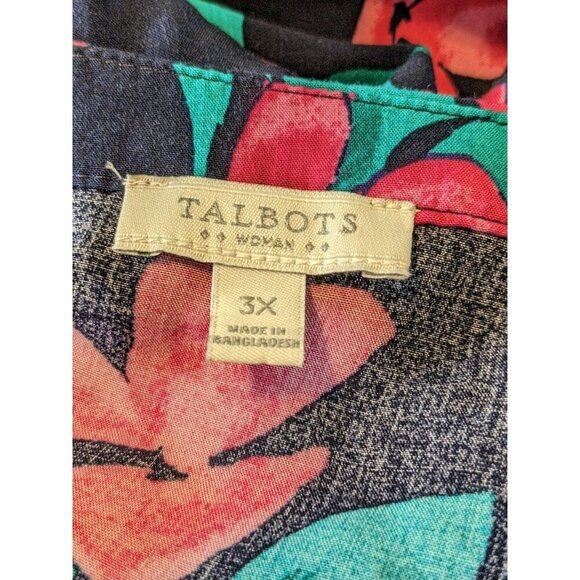 Talbots Womens Tunic Top Plus 3X Split Neck Lightweight Floral Popover Black - Picture 5 of 6